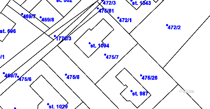 Parcela st. 475/7 v KÚ Dolní Bousov, Katastrální mapa