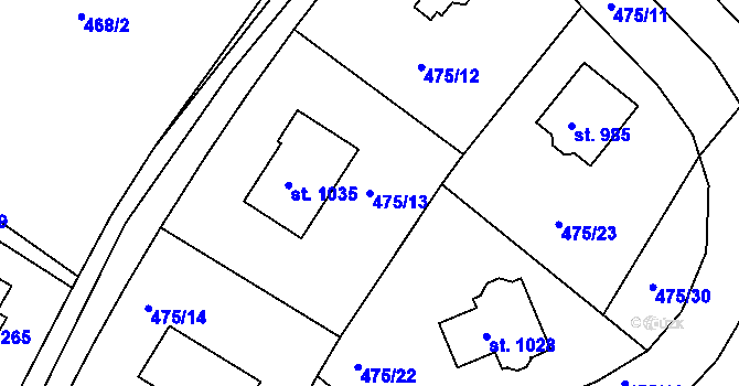 Parcela st. 475/13 v KÚ Dolní Bousov, Katastrální mapa