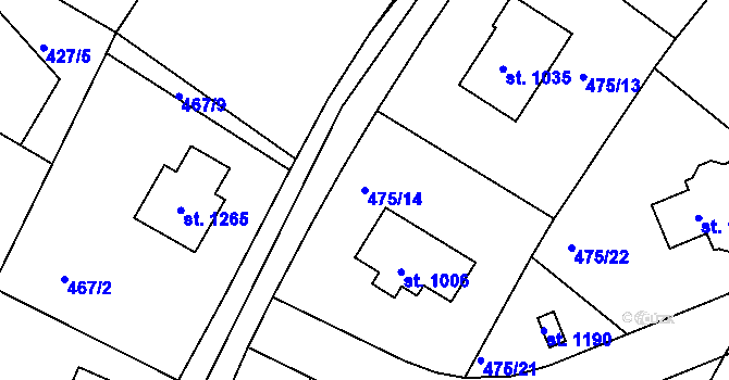 Parcela st. 475/14 v KÚ Dolní Bousov, Katastrální mapa