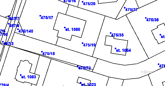 Parcela st. 475/19 v KÚ Dolní Bousov, Katastrální mapa