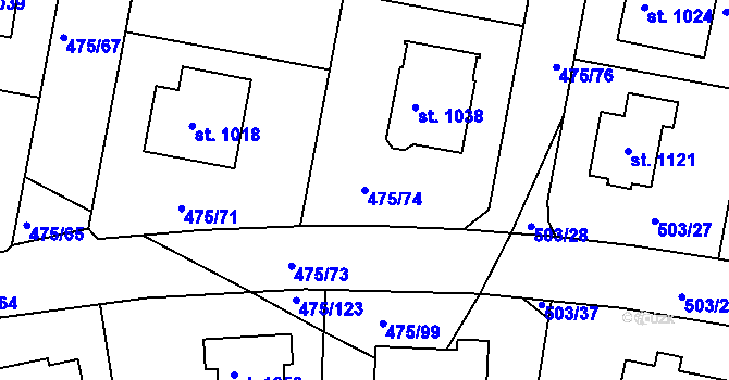 Parcela st. 475/74 v KÚ Dolní Bousov, Katastrální mapa