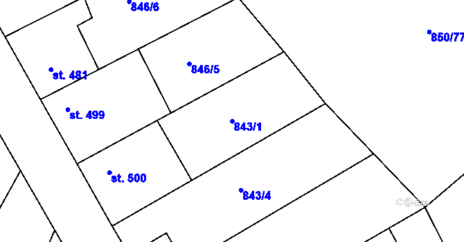 Parcela st. 843/1 v KÚ Dolní Bousov, Katastrální mapa