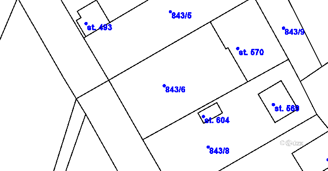 Parcela st. 843/6 v KÚ Dolní Bousov, Katastrální mapa