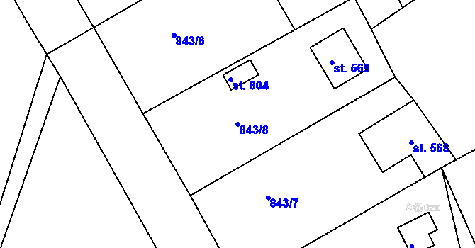 Parcela st. 843/8 v KÚ Dolní Bousov, Katastrální mapa