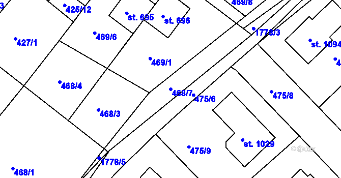 Parcela st. 468/7 v KÚ Dolní Bousov, Katastrální mapa