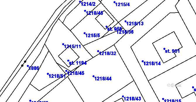 Parcela st. 1218/32 v KÚ Dolní Bousov, Katastrální mapa