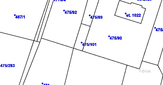 Parcela st. 475/101 v KÚ Dolní Bousov, Katastrální mapa