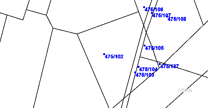 Parcela st. 475/102 v KÚ Dolní Bousov, Katastrální mapa