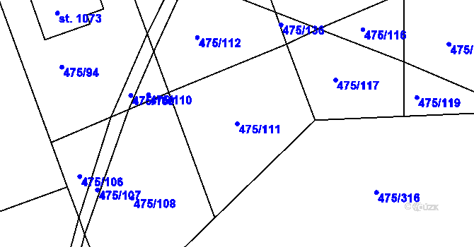Parcela st. 475/111 v KÚ Dolní Bousov, Katastrální mapa
