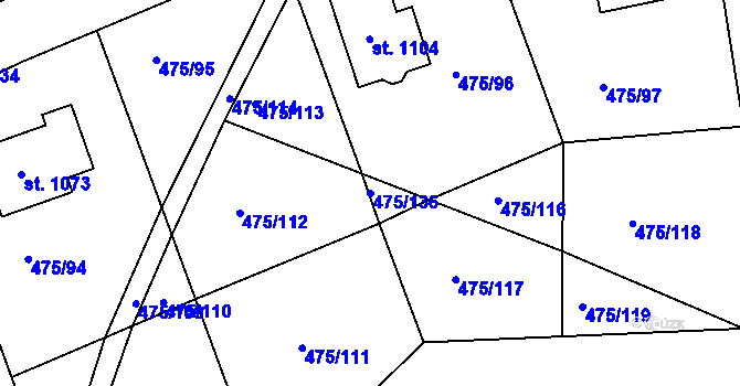 Parcela st. 475/136 v KÚ Dolní Bousov, Katastrální mapa