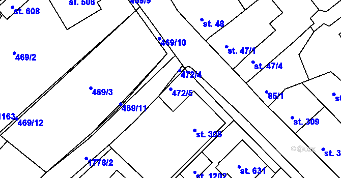 Parcela st. 472/5 v KÚ Dolní Bousov, Katastrální mapa