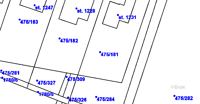 Parcela st. 475/181 v KÚ Dolní Bousov, Katastrální mapa
