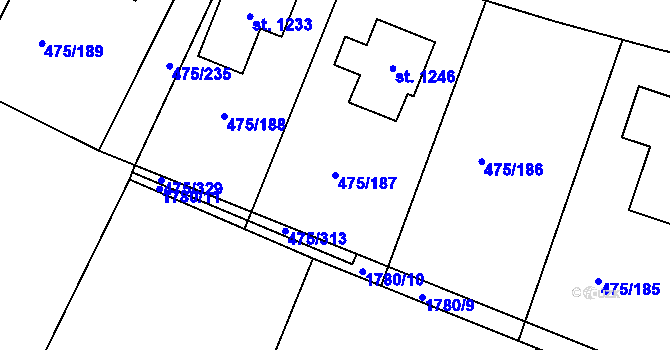 Parcela st. 475/187 v KÚ Dolní Bousov, Katastrální mapa