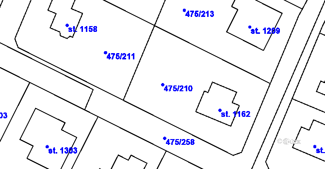 Parcela st. 475/210 v KÚ Dolní Bousov, Katastrální mapa