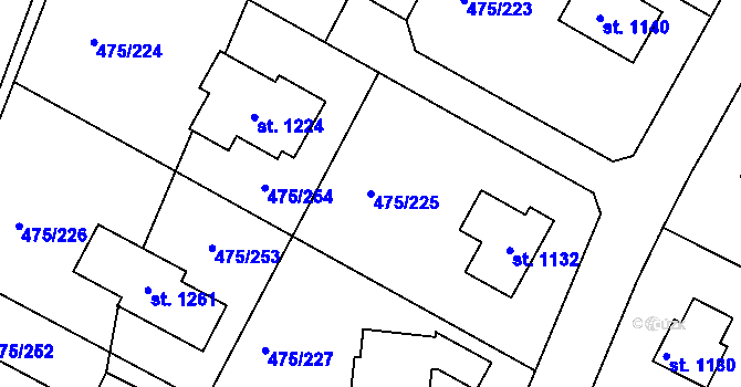 Parcela st. 475/225 v KÚ Dolní Bousov, Katastrální mapa