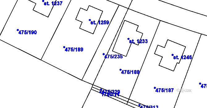 Parcela st. 475/235 v KÚ Dolní Bousov, Katastrální mapa