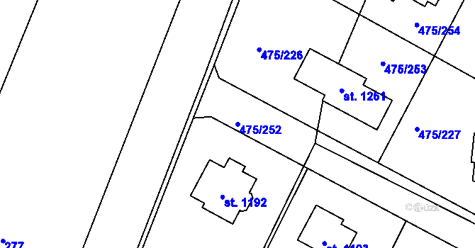 Parcela st. 475/252 v KÚ Dolní Bousov, Katastrální mapa