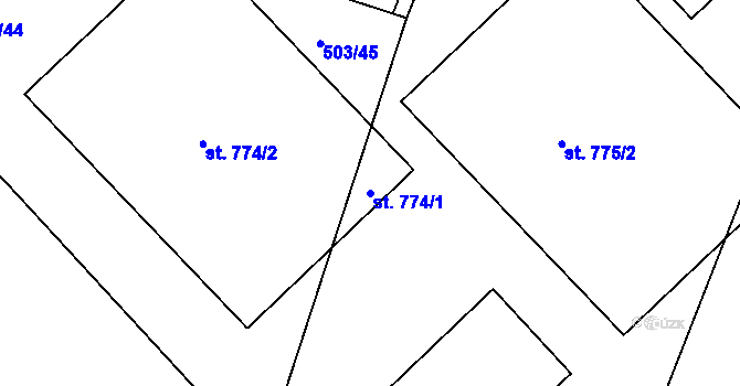 Parcela st. 774/1 v KÚ Dolní Bousov, Katastrální mapa