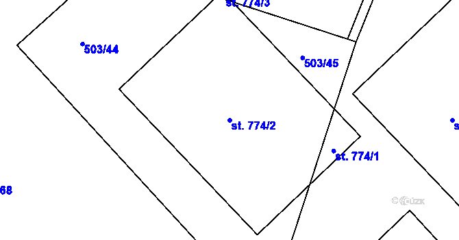 Parcela st. 774/2 v KÚ Dolní Bousov, Katastrální mapa