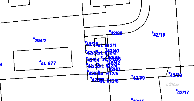 Parcela st. 612/2 v KÚ Dolní Bousov, Katastrální mapa