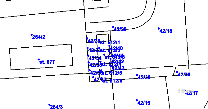 Parcela st. 612/3 v KÚ Dolní Bousov, Katastrální mapa