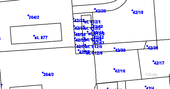 Parcela st. 612/5 v KÚ Dolní Bousov, Katastrální mapa