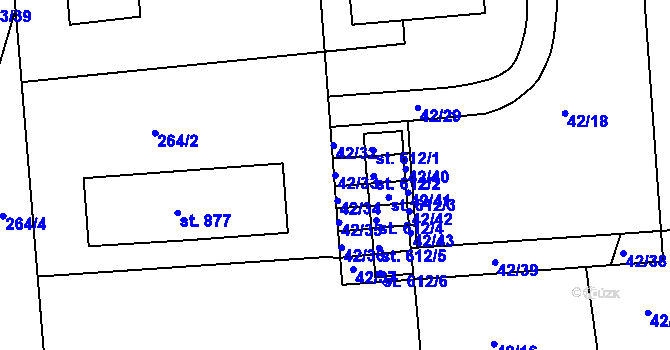 Parcela st. 42/33 v KÚ Dolní Bousov, Katastrální mapa