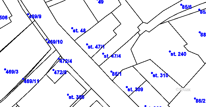 Parcela st. 47/4 v KÚ Dolní Bousov, Katastrální mapa