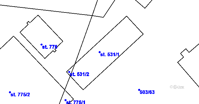 Parcela st. 531/1 v KÚ Dolní Bousov, Katastrální mapa