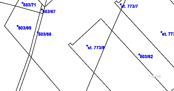 Parcela st. 773/8 v KÚ Dolní Bousov, Katastrální mapa