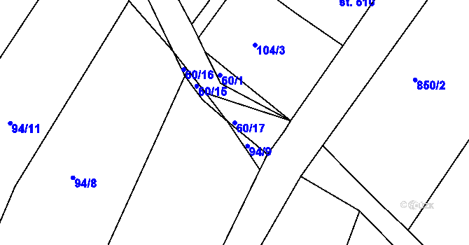 Parcela st. 60/17 v KÚ Dolní Bousov, Katastrální mapa