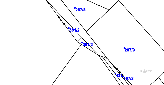 Parcela st. 381/3 v KÚ Dolní Bousov, Katastrální mapa