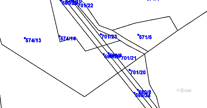 Parcela st. 580/25 v KÚ Dolní Bousov, Katastrální mapa