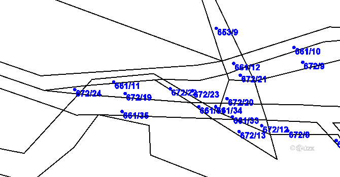 Parcela st. 672/22 v KÚ Dolní Bousov, Katastrální mapa