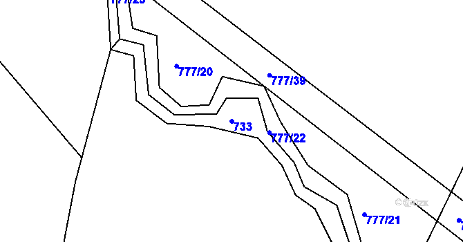 Parcela st. 733 v KÚ Dolní Bousov, Katastrální mapa