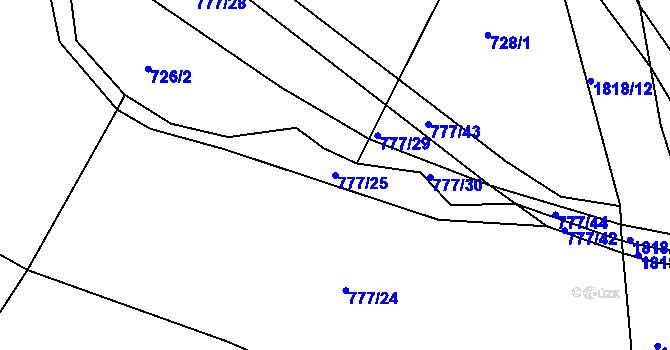 Parcela st. 777/25 v KÚ Dolní Bousov, Katastrální mapa
