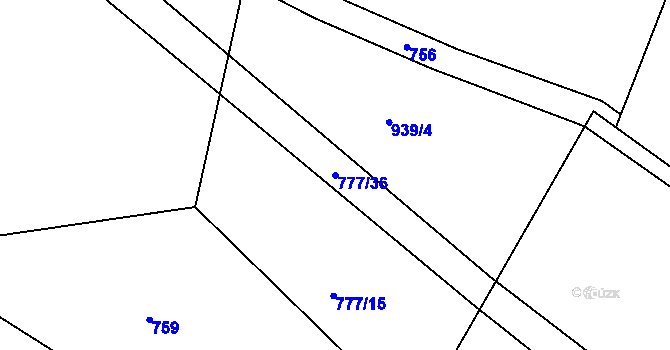Parcela st. 777/36 v KÚ Dolní Bousov, Katastrální mapa