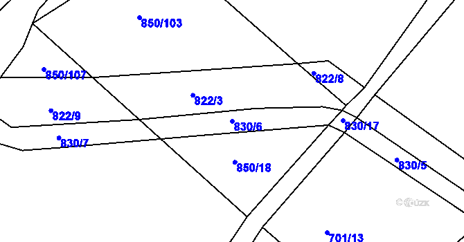 Parcela st. 830/6 v KÚ Dolní Bousov, Katastrální mapa