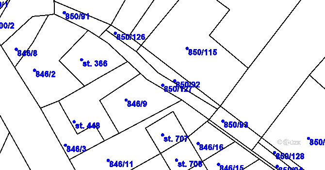 Parcela st. 850/127 v KÚ Dolní Bousov, Katastrální mapa