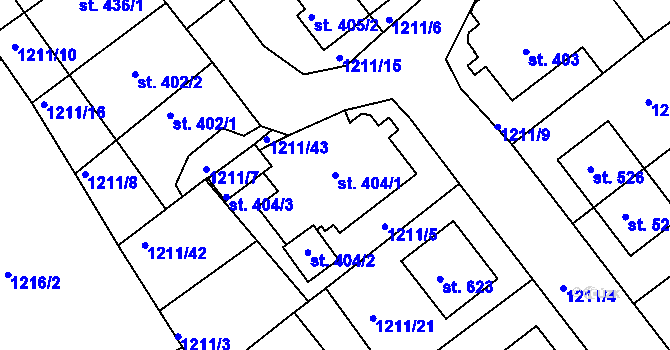 Parcela st. 404/1 v KÚ Dolní Bousov, Katastrální mapa