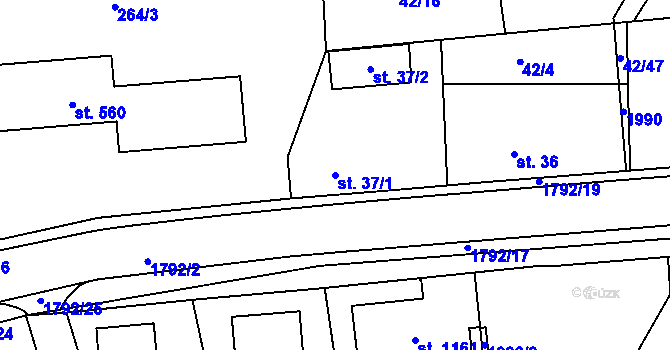 Parcela st. 37/1 v KÚ Dolní Bousov, Katastrální mapa