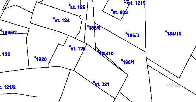 Parcela st. 185/10 v KÚ Dolní Bousov, Katastrální mapa