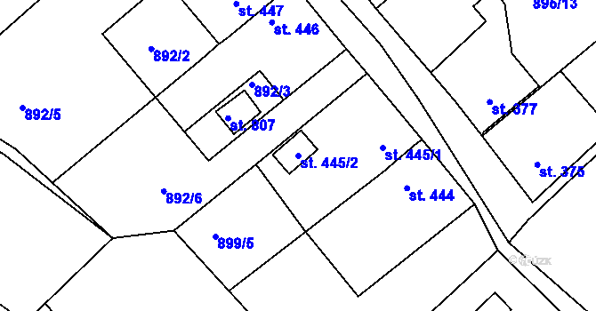 Parcela st. 445/2 v KÚ Dolní Bousov, Katastrální mapa