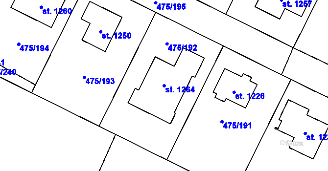 Parcela st. 1264 v KÚ Dolní Bousov, Katastrální mapa