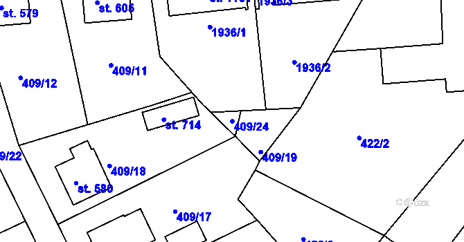 Parcela st. 409/24 v KÚ Dolní Bousov, Katastrální mapa