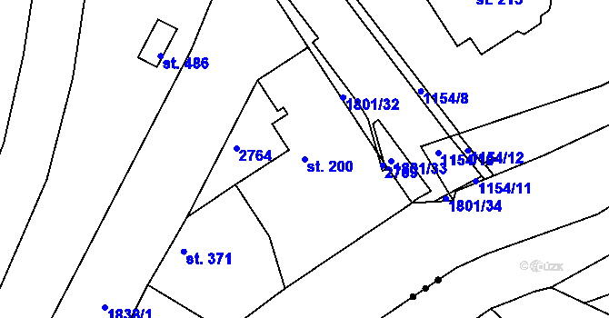 Parcela st. 200 v KÚ Dolní Branná, Katastrální mapa