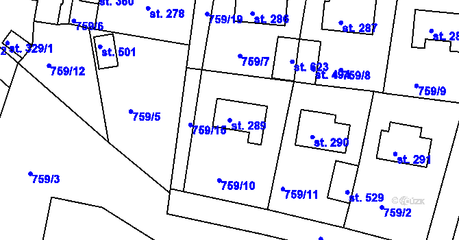 Parcela st. 289 v KÚ Dolní Branná, Katastrální mapa