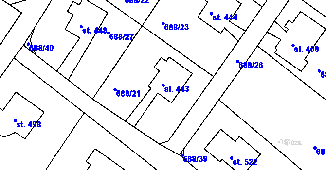 Parcela st. 443 v KÚ Dolní Branná, Katastrální mapa