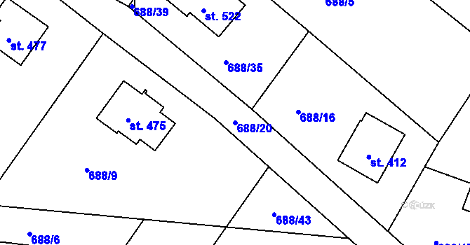 Parcela st. 688/20 v KÚ Dolní Branná, Katastrální mapa