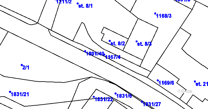 Parcela st. 1167/4 v KÚ Dolní Branná, Katastrální mapa